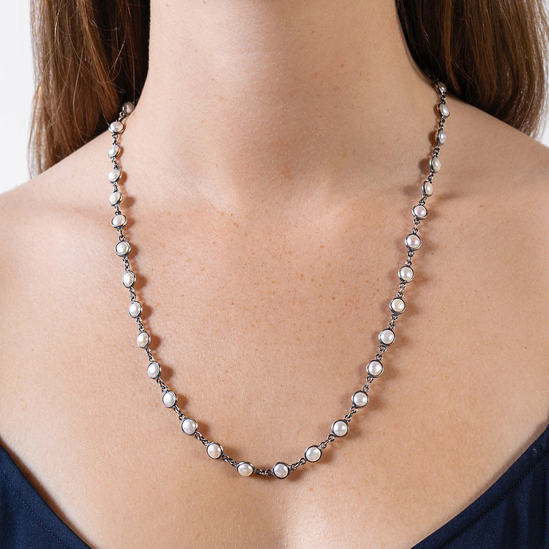 Linked Many Moons Necklace in Pearl & Antiqued Silver