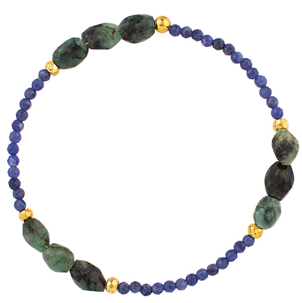 Pyrite's Booty Bracelet -Sodalite & Emerald Faceted Ovals
