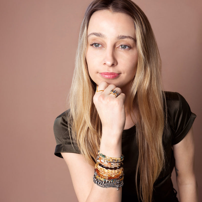 Pyrite's Booty Bracelet - Sunstone & Golden Rutilated Quartz Heishi