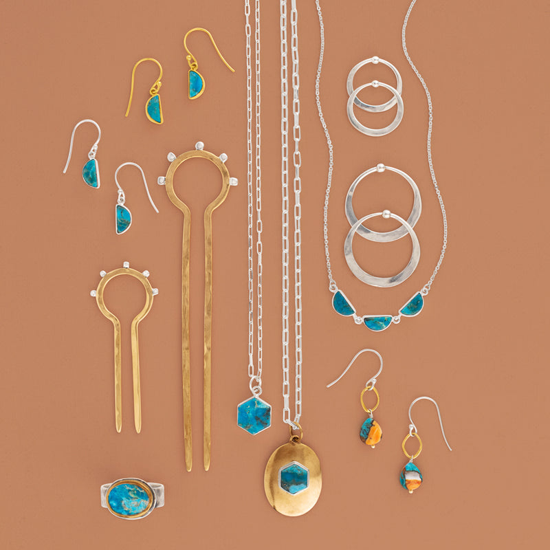 Turquoise Half Moon Earrings - Gold