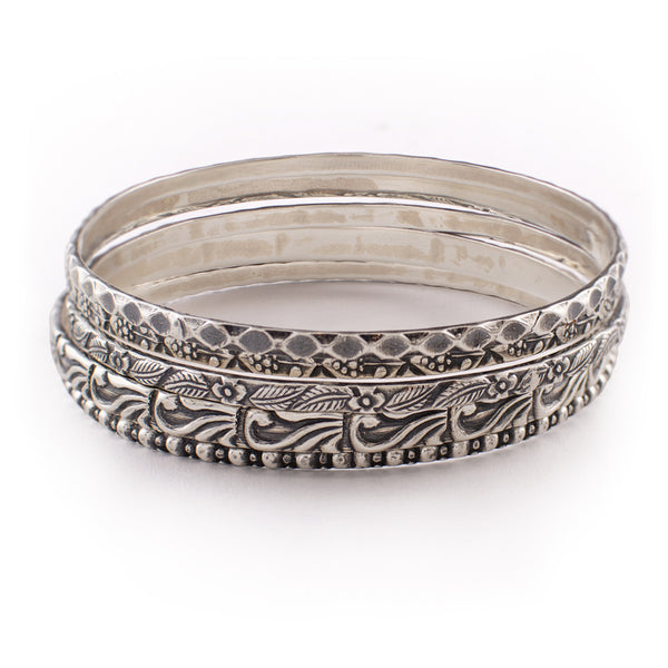 Tooled Sterling Bangles - Set of all 5 Patterns