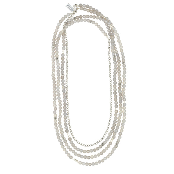 Grey Onyx Long Bead Necklace
