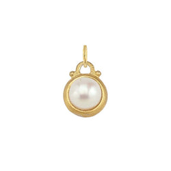 June -- Pearl Birthstone Charm in Gold