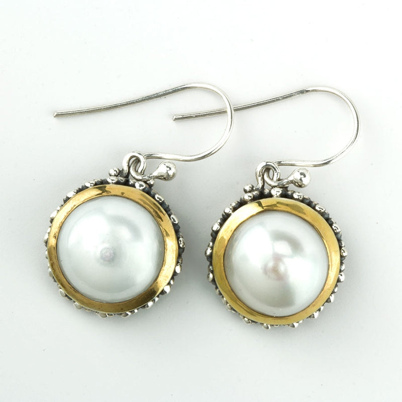 Two Tone Bali Bezel Pearl Earrings