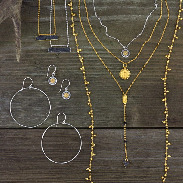 Black Druzy Bar Necklace In Gold