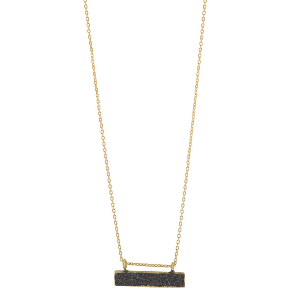 Black Druzy Bar Necklace In Gold