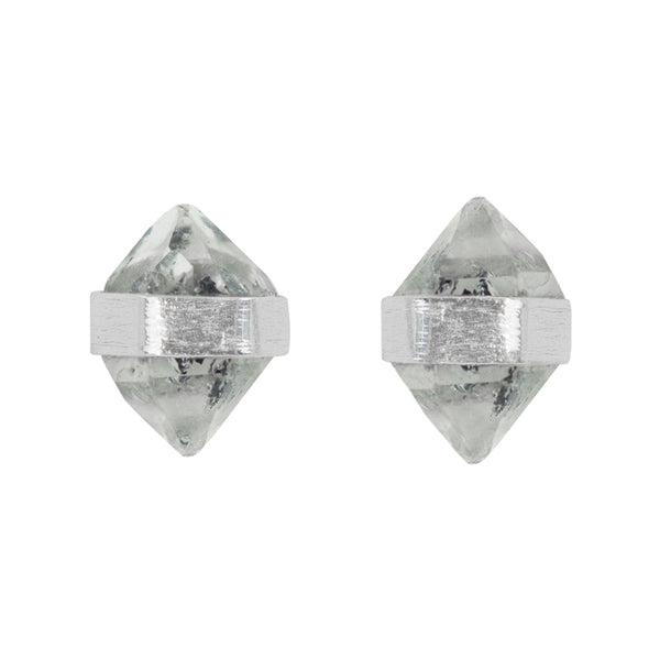 Banded Herkimer Diamond Post Earrings in Silver