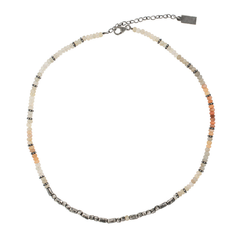 Shaded Moonstone and Sterling Beaded Strand Necklace- Short