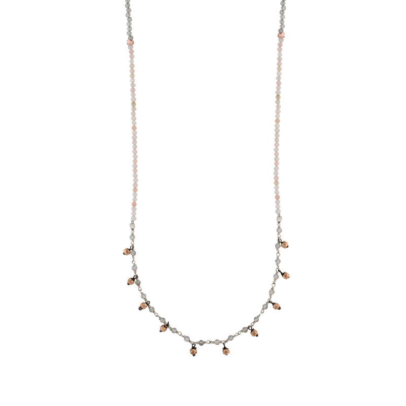 Rose Gold Confetti Necklace in Pink Opal & Labradorite
