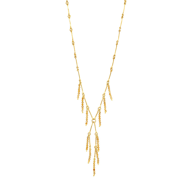 Up All Night Cascading Stone Necklace in Citrine- Gold