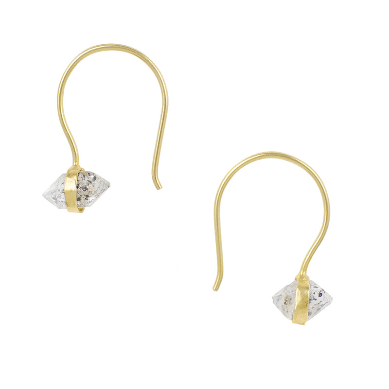 Banded Herkimer Hook Earrings in Gold