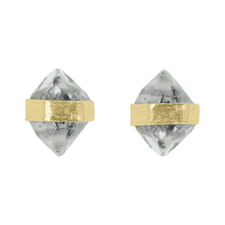 Banded Herkimer Diamond Post Earrings in Gold