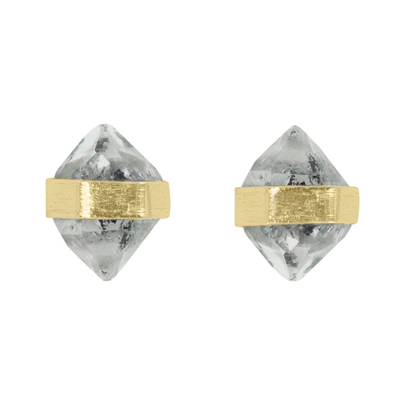 Banded Herkimer Diamond Post Earrings in Gold