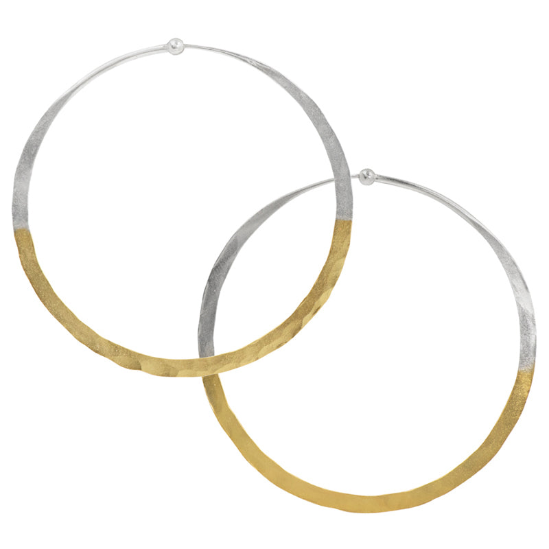 Gold Dipped Hammered Hoops - 2 1/2"