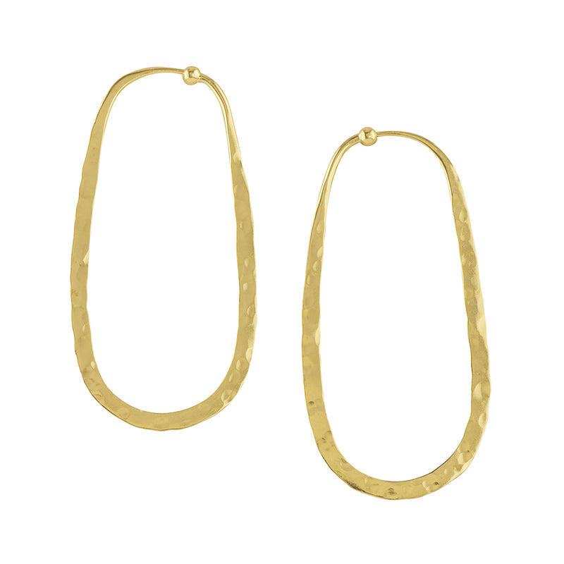 Hammered Oblong Hoops in Gold - 2 1/2"