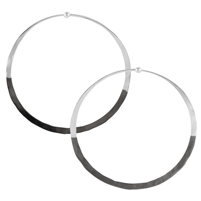 Rhodium Dipped Hammered Hoops in Silver - 2 1/2"