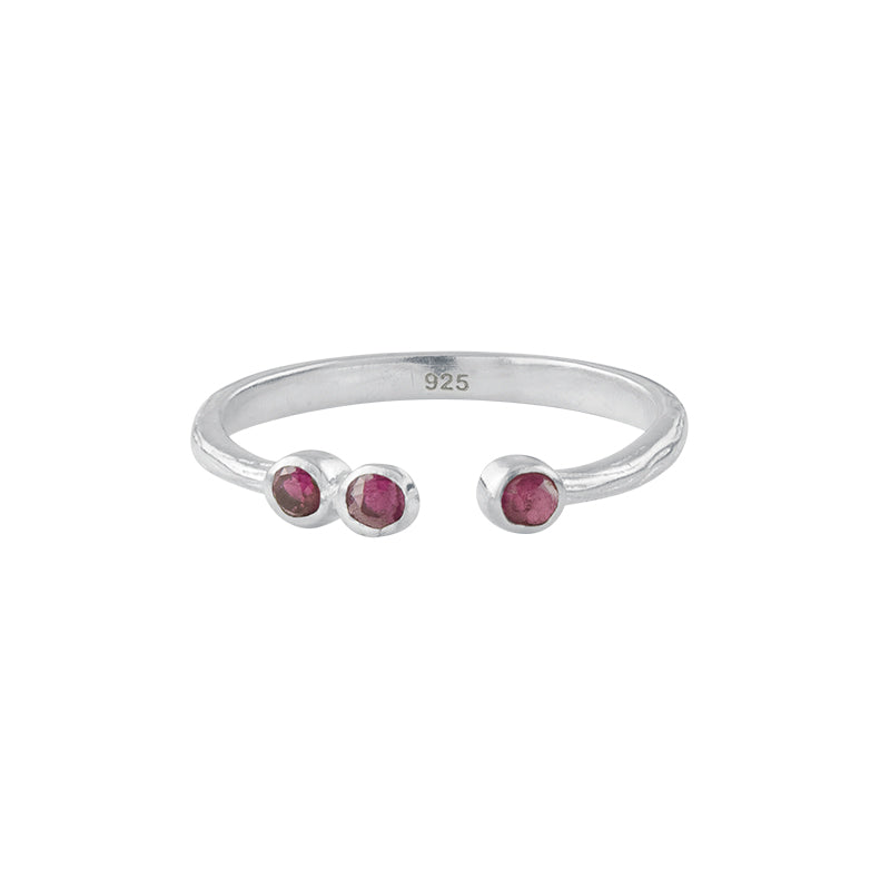 Soufflé Trio Stone Stacker Ring in Ruby and Silver