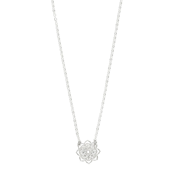 Petite Open Heart Mandala Necklace in Silver