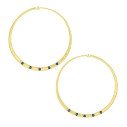 Stone Studded Hoops in Lapis and Gold - 2"