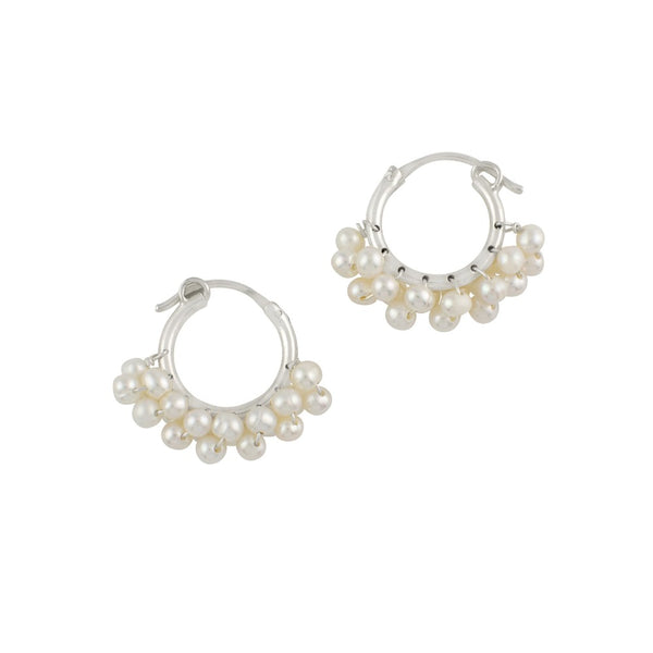 Caviar Pearl Hoops in Silver and Pearl