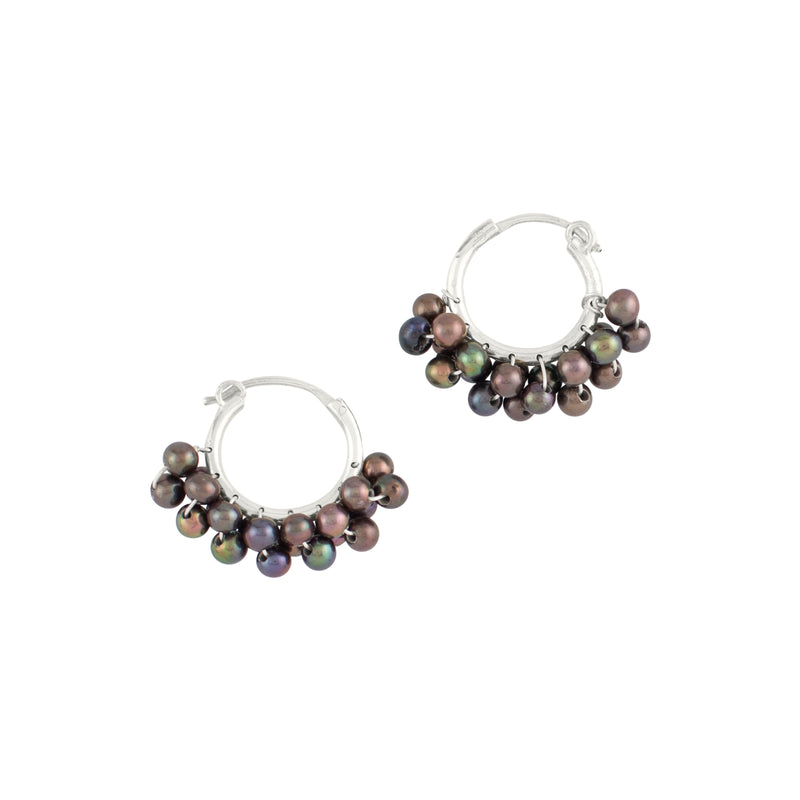 Caviar Pearl Hoops in Silver and Peacock Pearl