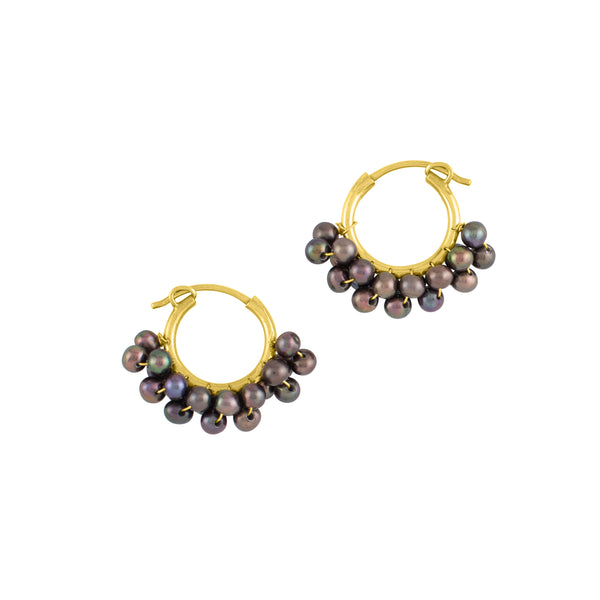 Caviar Pearl Hoops in Gold and Peacock Pearl