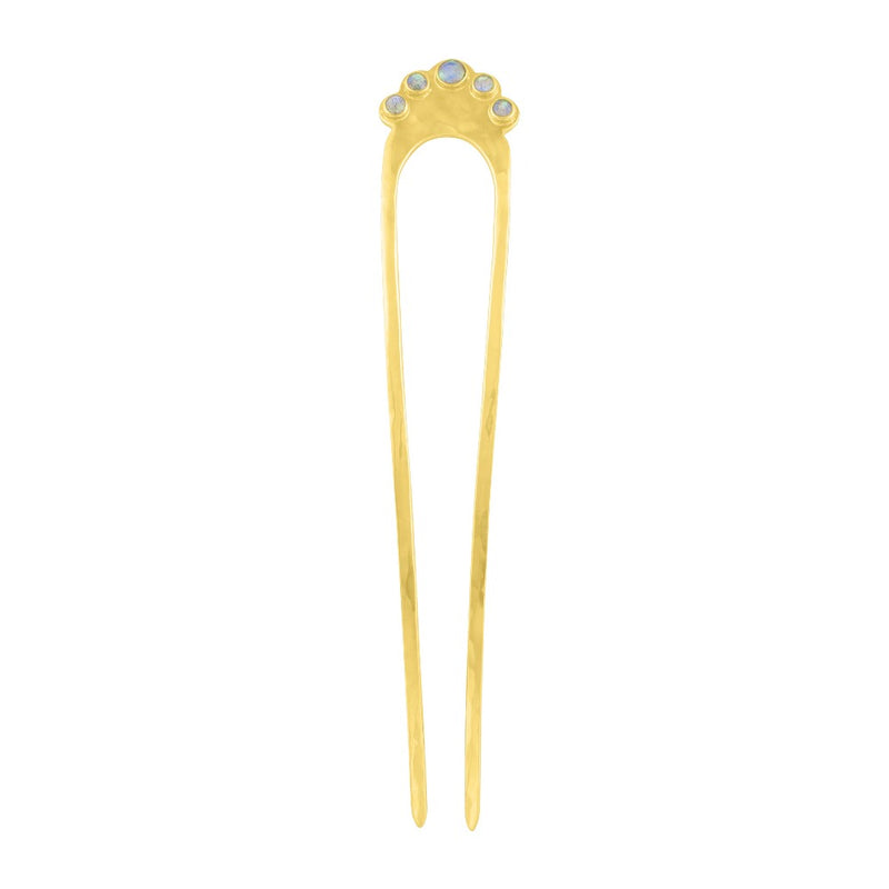 Jeweled Fado Hair Pin in Gold & Labradorite - Large