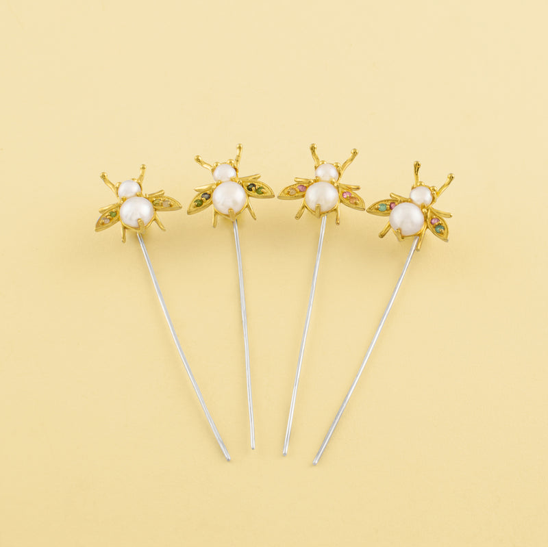 Jeweled Cornu Stick Pin - Pearl & Tourmaline
