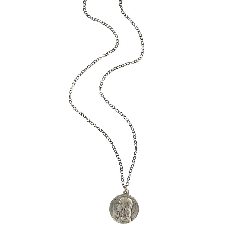 Vintage French Lourdes Saint Medal Necklace - V1