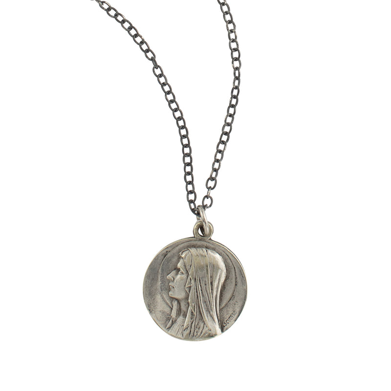 Vintage French Lourdes Saint Medal Necklace - V1