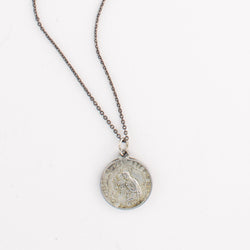 Vintage Aluminum Saint Elia & Virgo Carmel Medal Necklace - v135