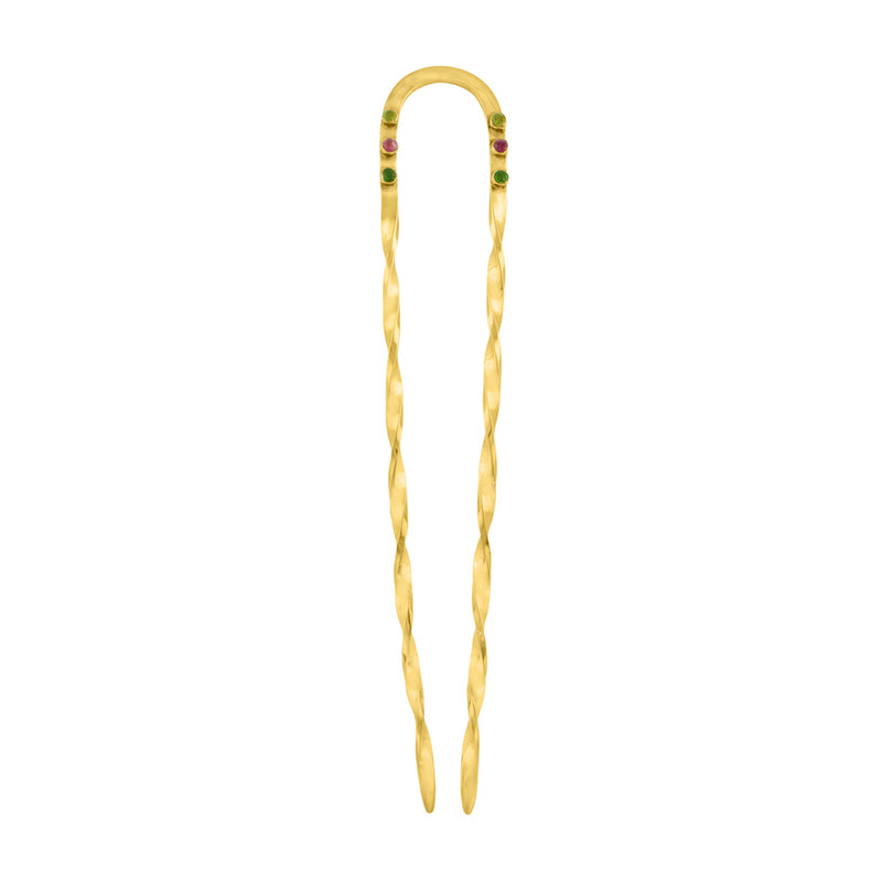 Effortless Stony Hair Pin in Tourmaline and Gold