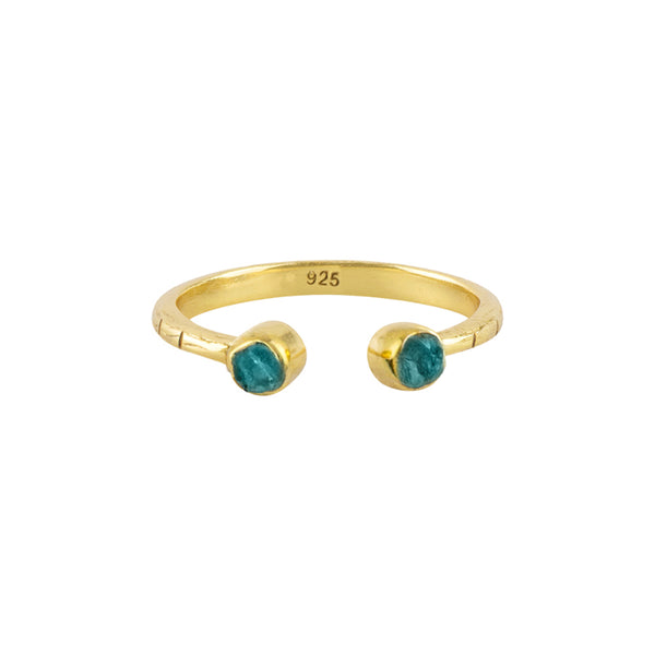 Souffle Duo Stone Stacker Ring in Blue Apatite and Gold - Notched Band