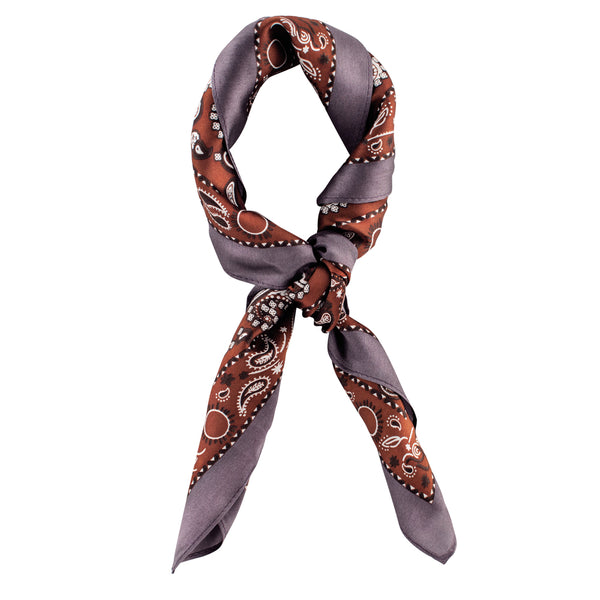 Bordered Silk Paisley Scarf - Copper & Pewter