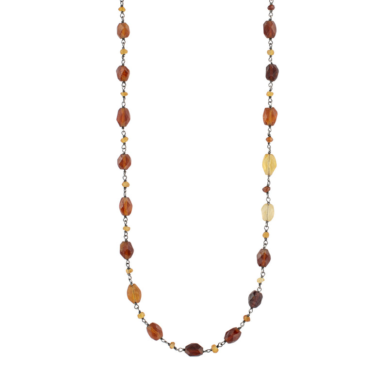 Stone Strand Necklace - Hessonite - 32"