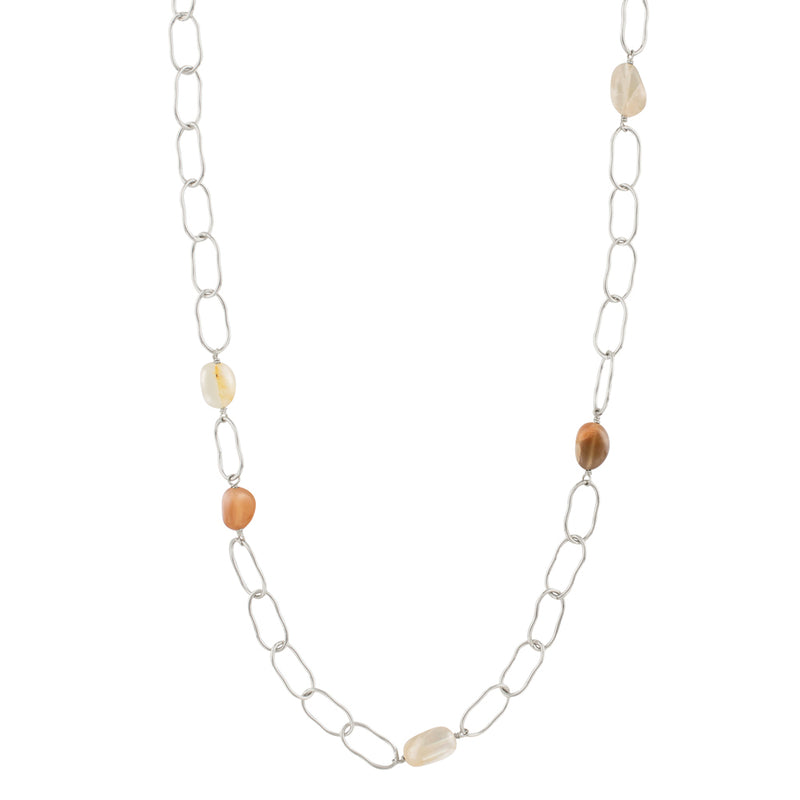Magic Bean Stone Necklace in Shaded Moonstone & Silver