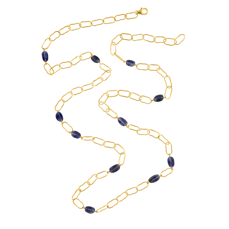 Magic Bean Stone Necklace in Iolite & Gold