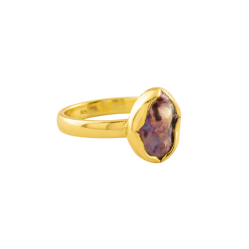 Peacock Baroque Pearl Protector Ring in Gold