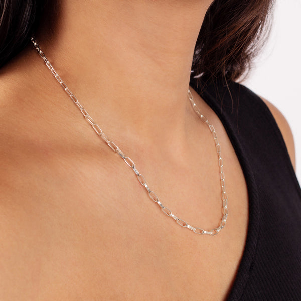 Graduated Paper Chain Necklace in Antiqued Sterling