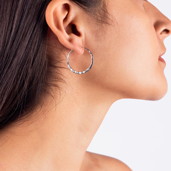 Riveted Hammered Hoops in Silver - 1"