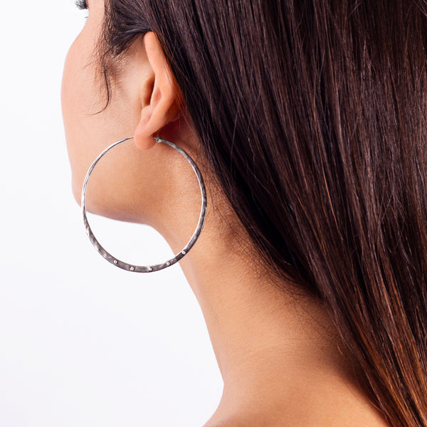 Riveted Hammered Hoops in Silver - 2 1/2"