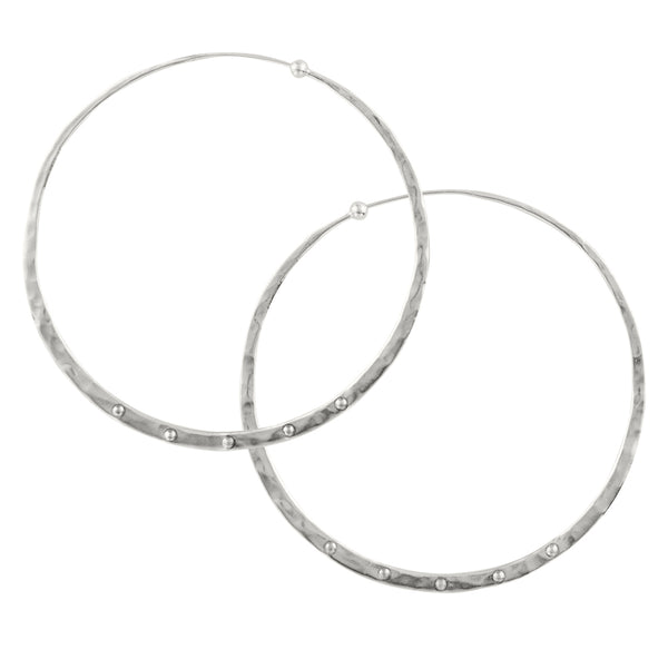 Riveted Hammered Hoops in Silver - 2 1/2"