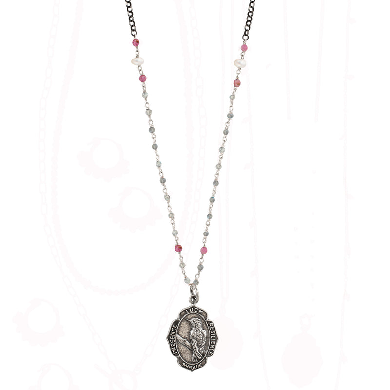 Hummingbird Nature Saint Necklace on Rosary Chain