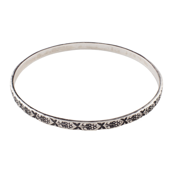 Tooled Sterling Bangle - Flower X Pattern