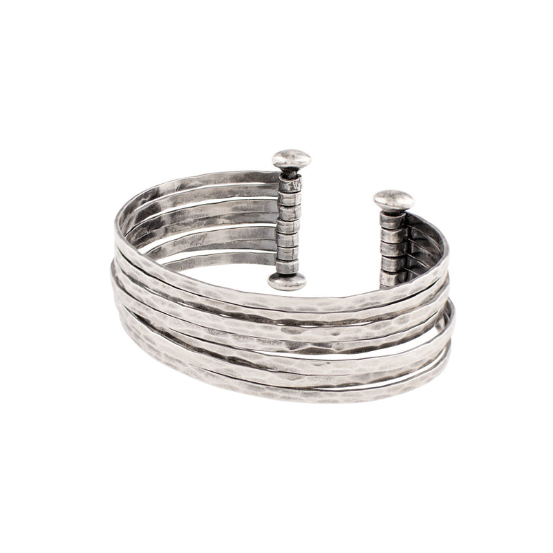 Stacked Strands Cuff in Silver - 7 Strand