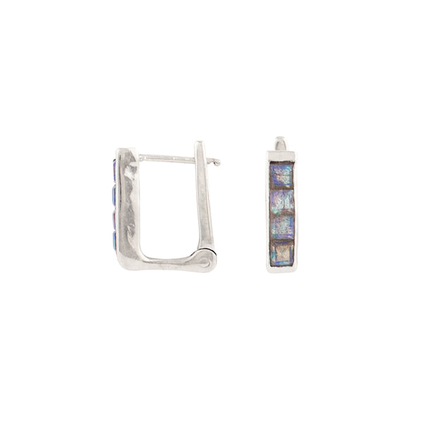 Rectangle Stone Clicker Hoops in Silver