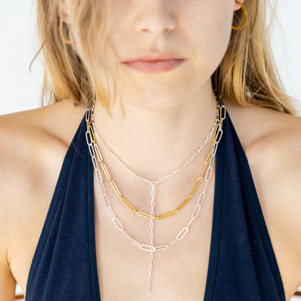 Paperclip Chain Necklace in Silver - Small Link - 18" L