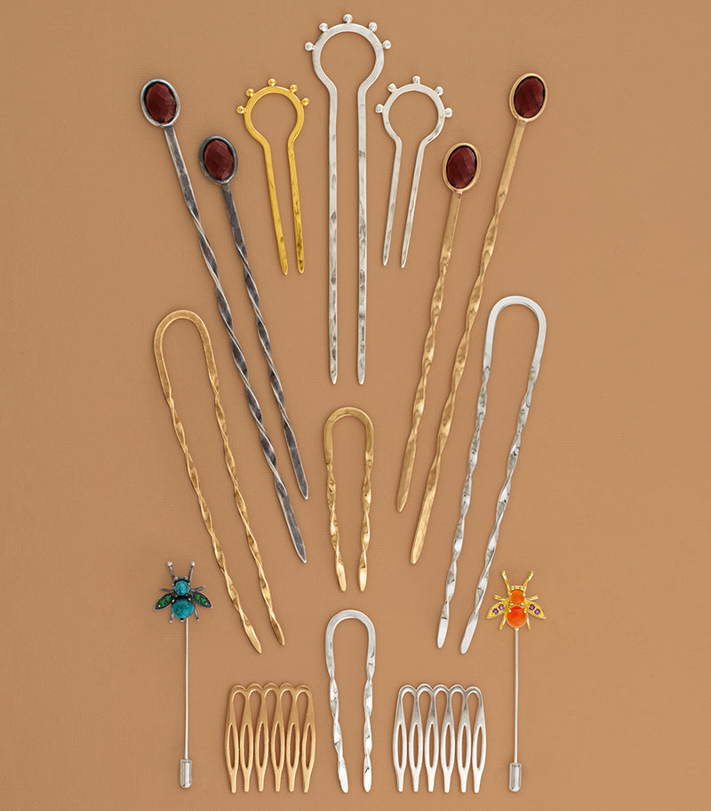 Jeweled Cornu Stick Pin - Chrysocolla & Chrysoprase