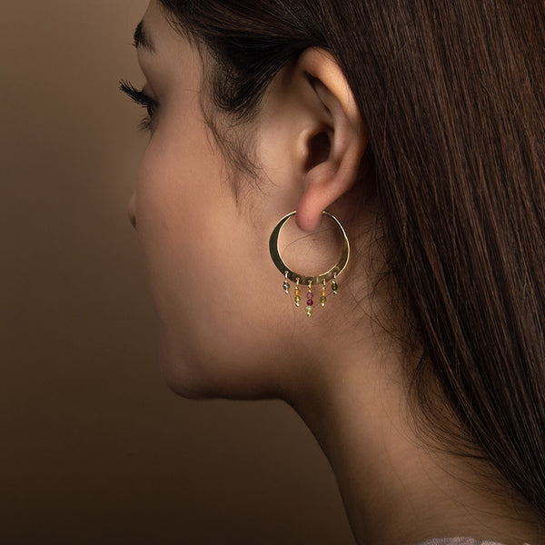 Dancing Stone Hoops in Gold - 1 1/2"