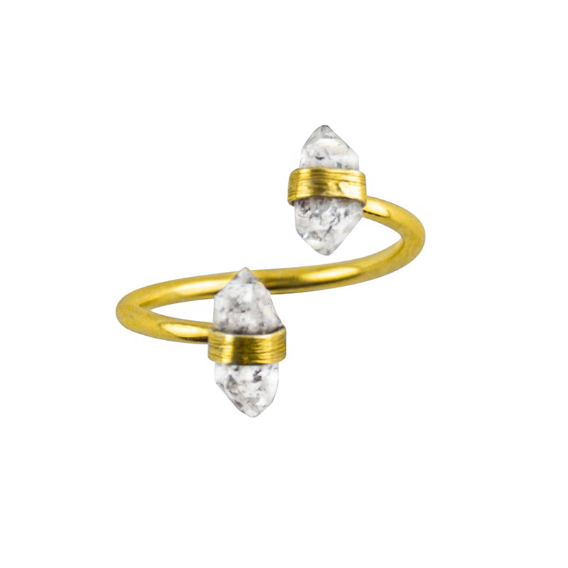 Banded Herkimer Ring in Gold